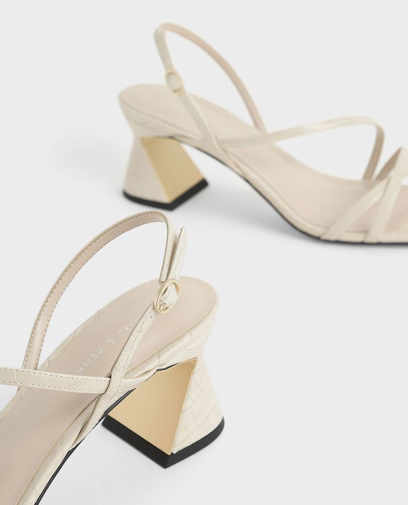 CHARLES & KEITH - Giày cao gót sandals Croc Effect Strappy Heeled