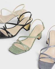 CHARLES & KEITH - Giày cao gót sandals Croc Effect Strappy Heeled