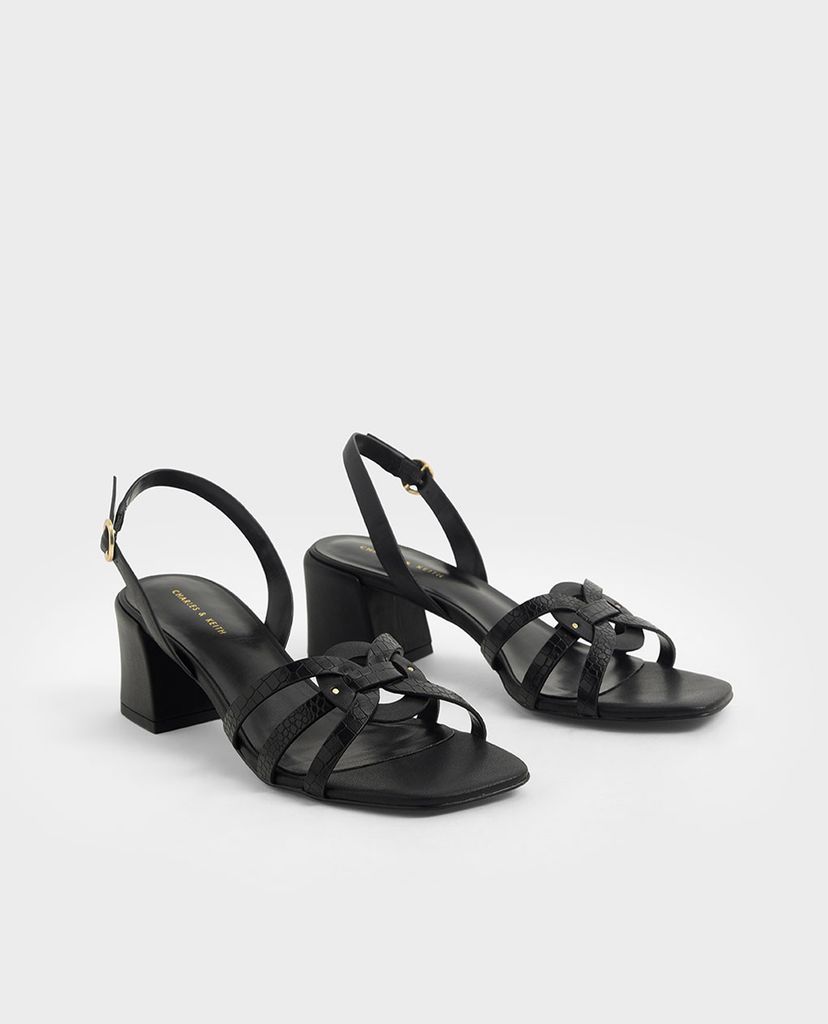 CHARLES & KEITH - Giày cao gót sandal đế vuông Snake Print Block