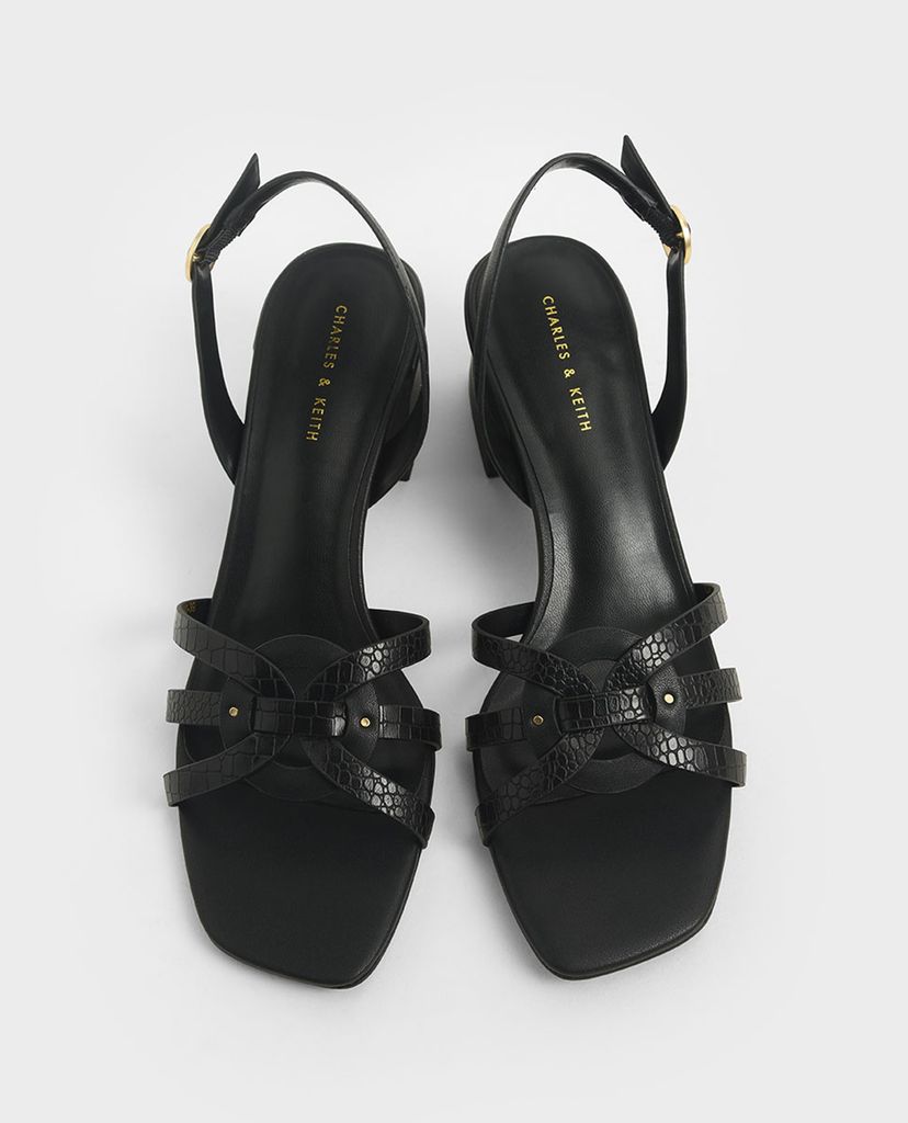 CHARLES & KEITH - Giày cao gót sandal đế vuông Snake Print Block