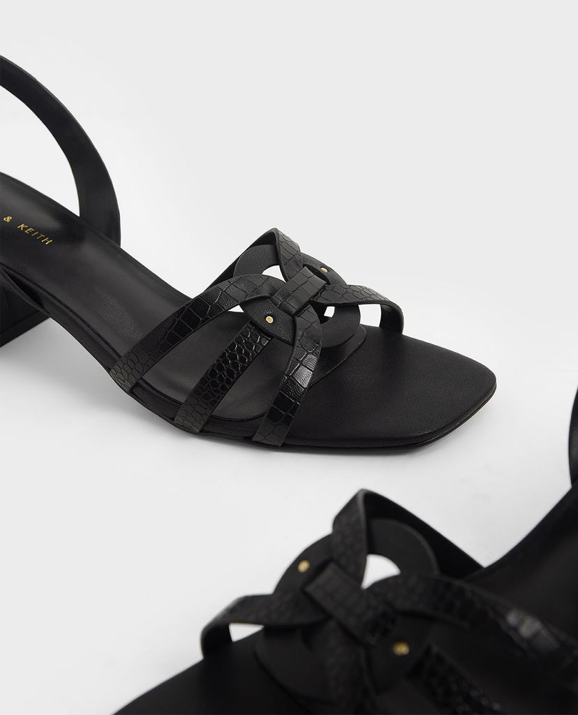 CHARLES & KEITH - Giày cao gót sandal đế vuông Snake Print Block