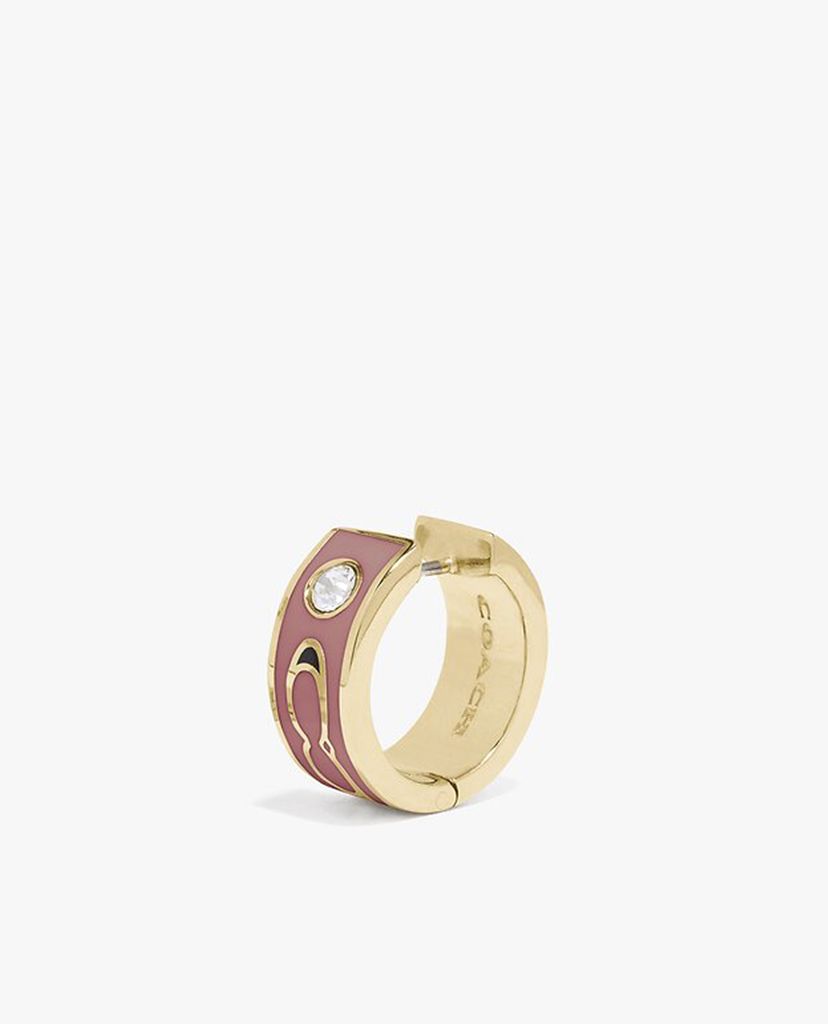 COACH - Khuyên tai tròn nữ Kissing Signature Huggie