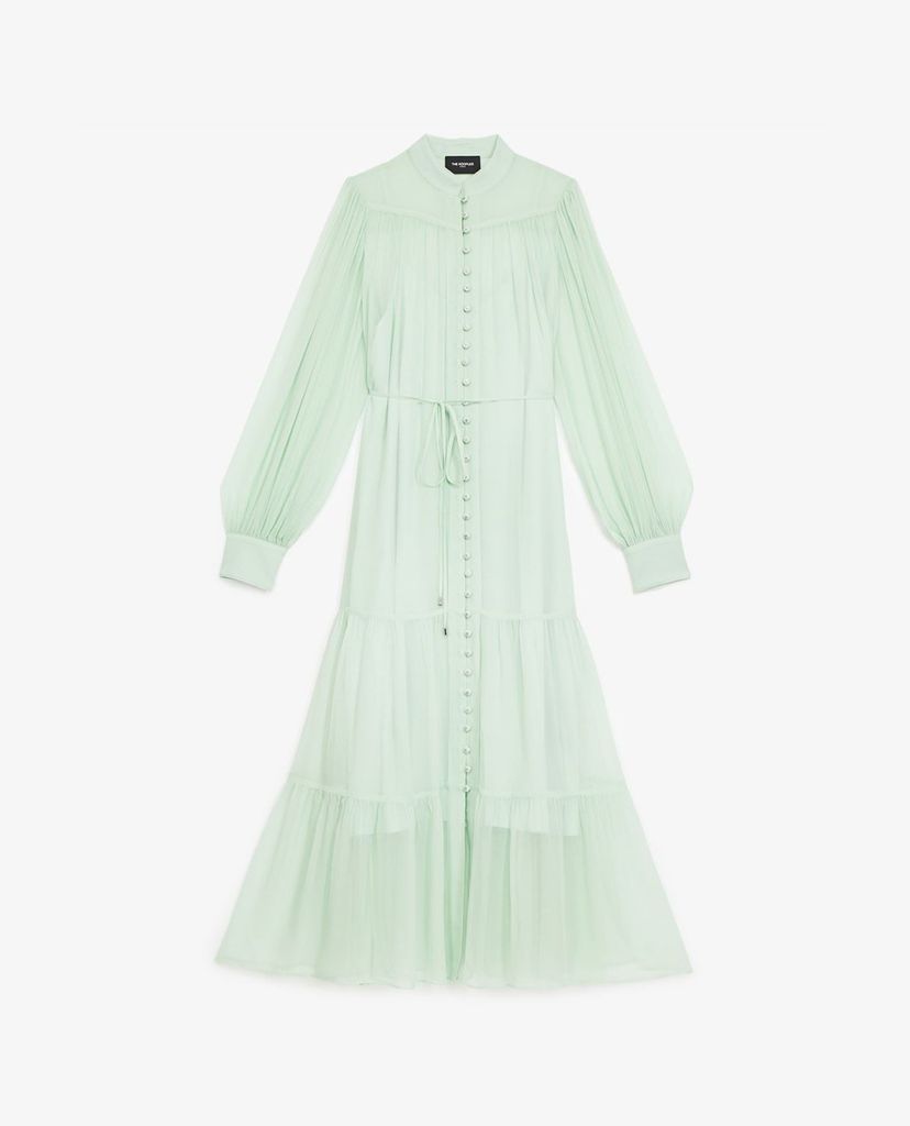 THE KOOPLES - Đầm midi cổ trụ tay dài phối nút cài thời trang
