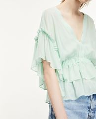 THE KOOPLES - Áo kiểu nữ cổ V phối bèo nữ tính
