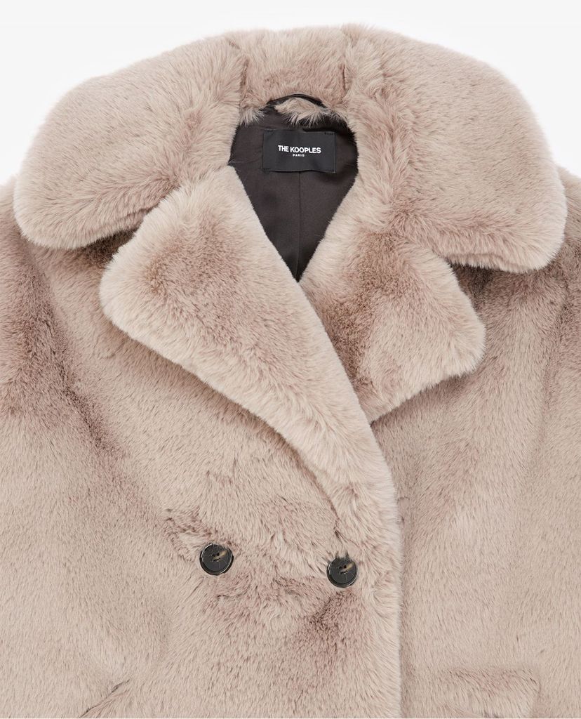 THE KOOPLES - Áo khoác lông nữ cổ bẻ Cropped Grey Faux Fur