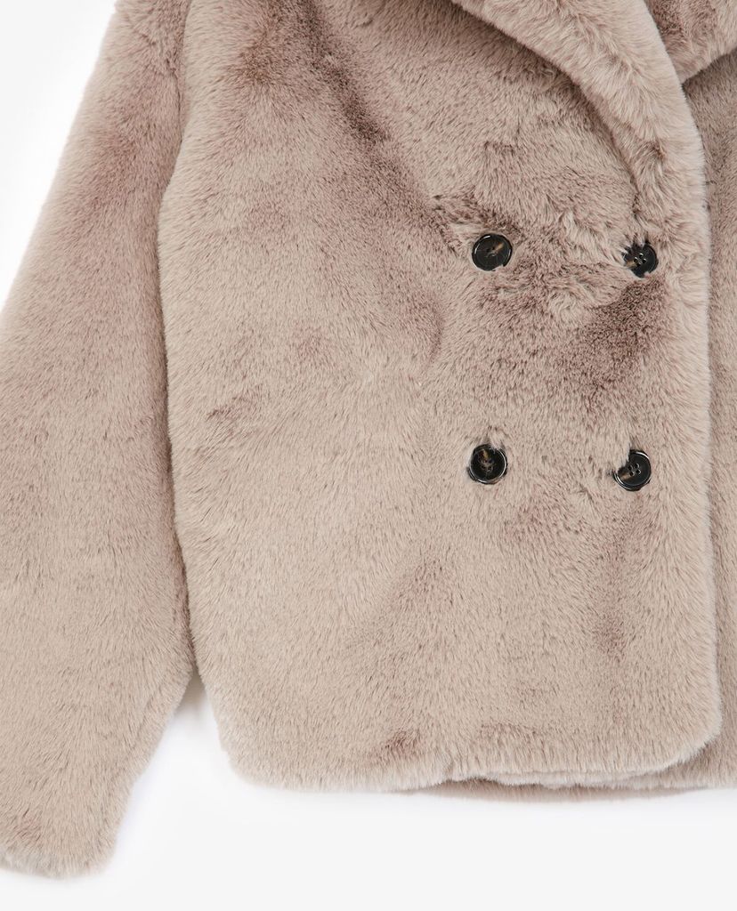 THE KOOPLES - Áo khoác lông nữ cổ bẻ Cropped Grey Faux Fur