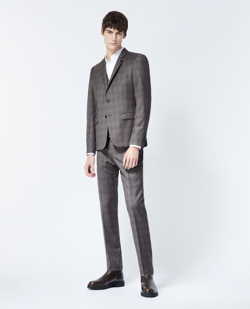 THE KOOPLES - Quần tây nam ống đứng Grey Wool Check Suit