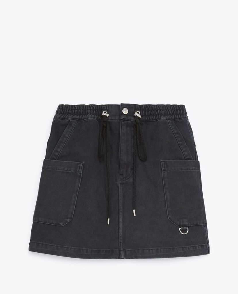 THE KOOPLES - Chân váy mini chữ A denim lưng thun thời trang