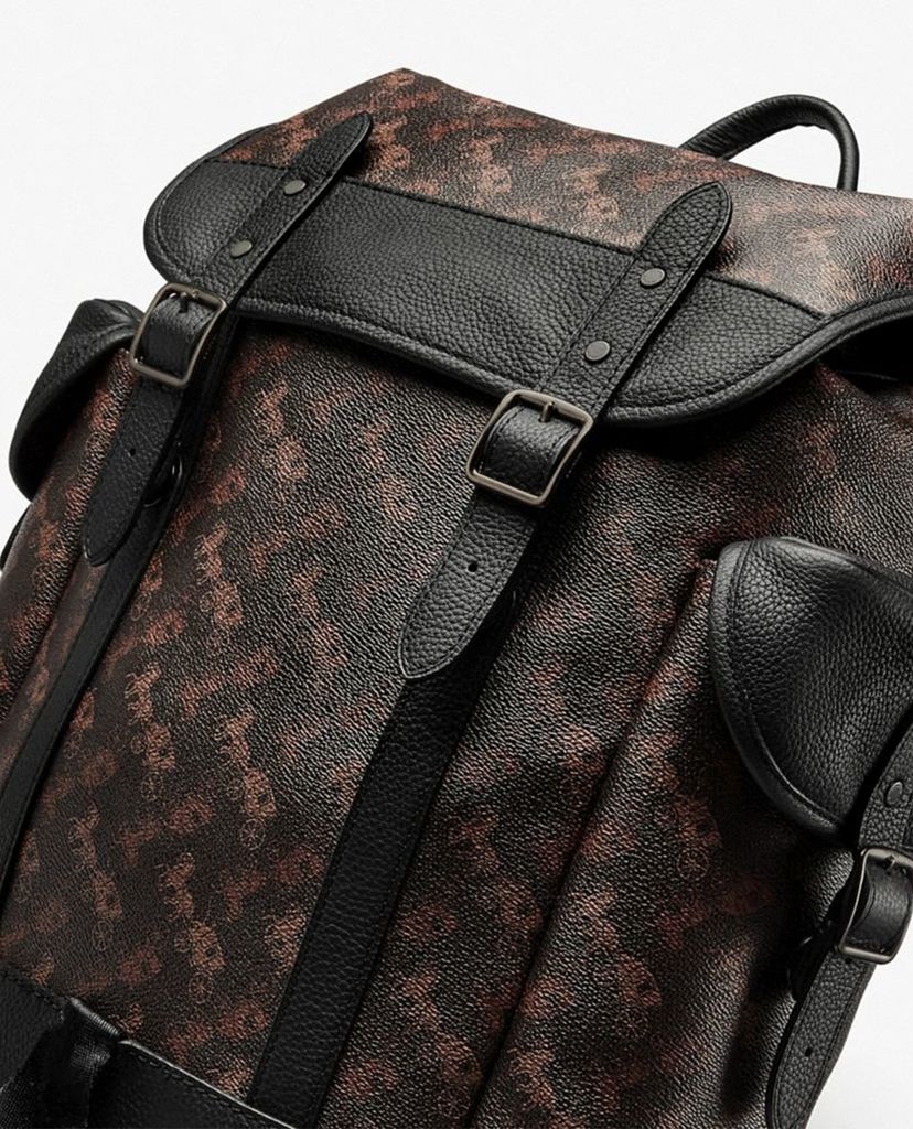COACH - Balo nam da nắp gập Hitch With Horse & Carriage Print
