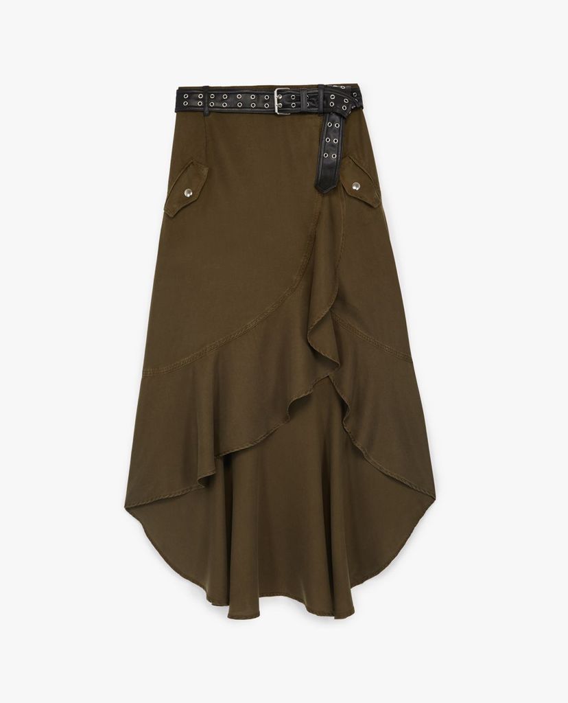 THE KOOPLES - Chân váy midi phối bèo Khaki Long Asymmetrical