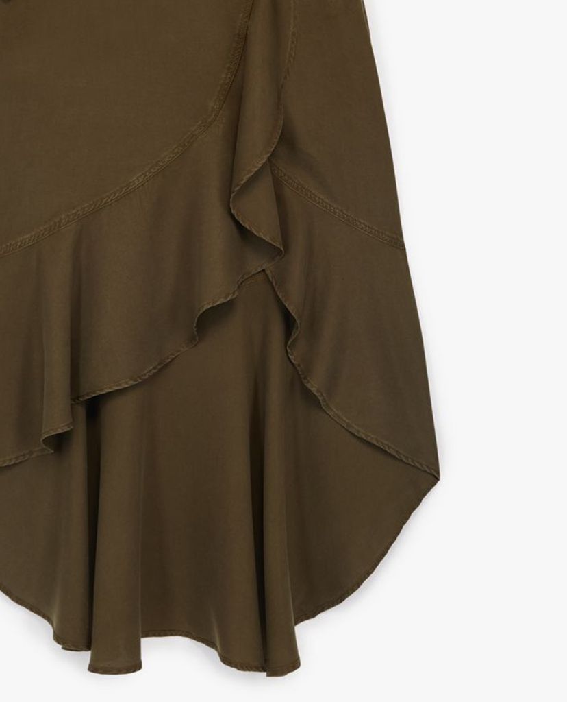 THE KOOPLES - Chân váy midi phối bèo Khaki Long Asymmetrical