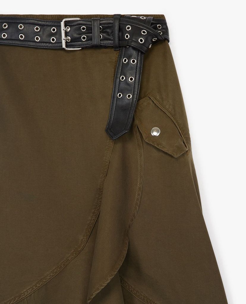 THE KOOPLES - Chân váy midi phối bèo Khaki Long Asymmetrical