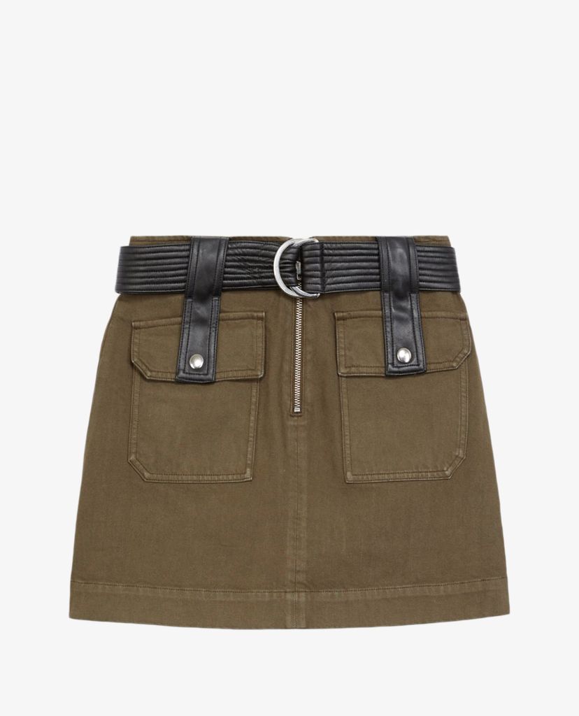 THE KOOPLES - Chân váy mini túi hộp phối zip Short Khaki