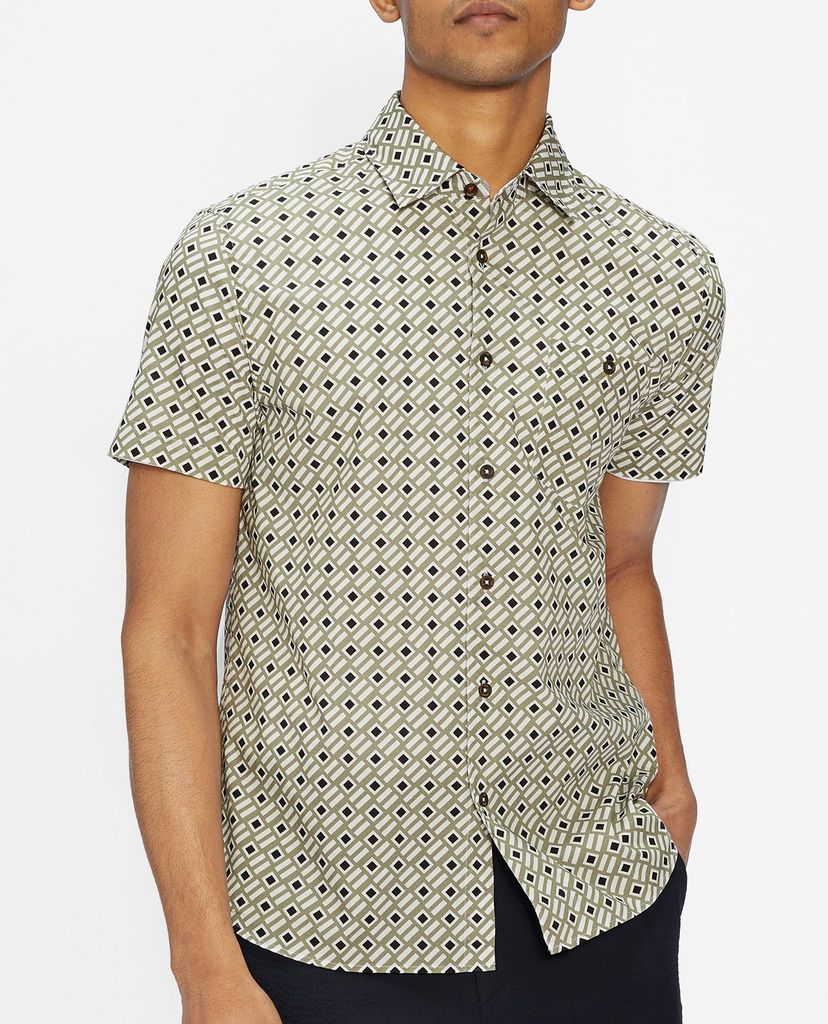 TED BAKER - Áo sơ mi nam tay ngắn phối họa tiết thời trang