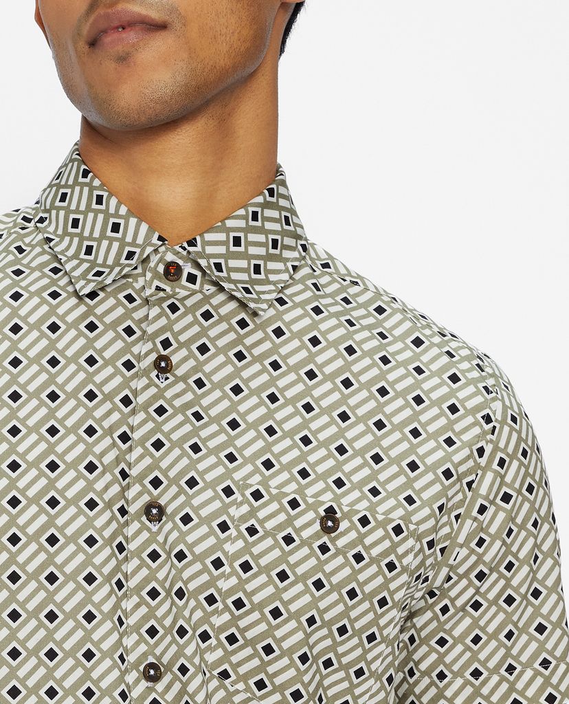 TED BAKER - Áo sơ mi nam tay ngắn phối họa tiết thời trang