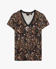 TED BAKER - Áo thun nữ cổ tim ngắn tay Jilliee Camo Printed