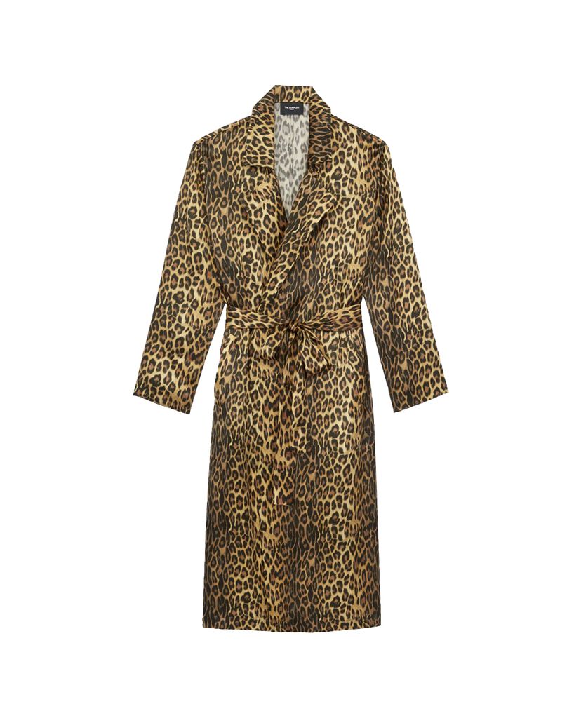 THE KOOPLES - Đầm midi tay dài cổ bẻ Leopard Print