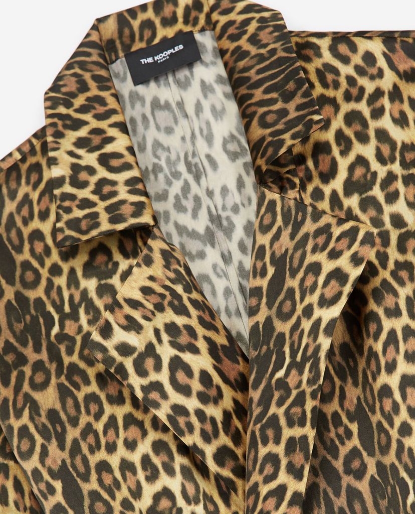 THE KOOPLES - Đầm midi tay dài cổ bẻ Leopard Print