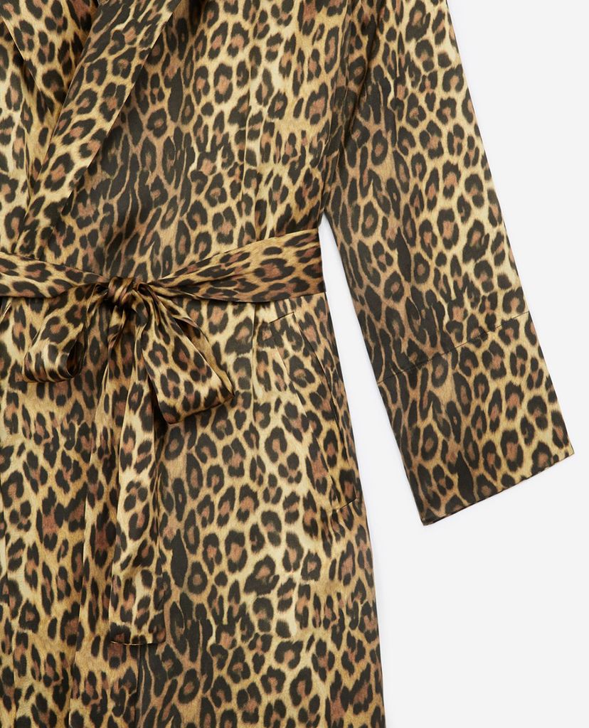 THE KOOPLES - Đầm midi tay dài cổ bẻ Leopard Print