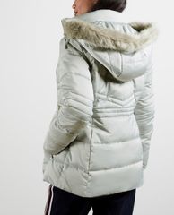 TED BAKER - Áo phao nữ dáng dài phối mũ trùm Fur Hood Puffa