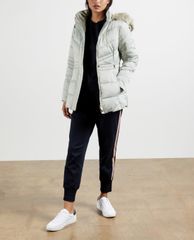 TED BAKER - Áo phao nữ dáng dài phối mũ trùm Fur Hood Puffa