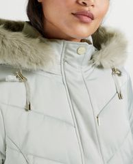 TED BAKER - Áo phao nữ dáng dài phối mũ trùm Fur Hood Puffa