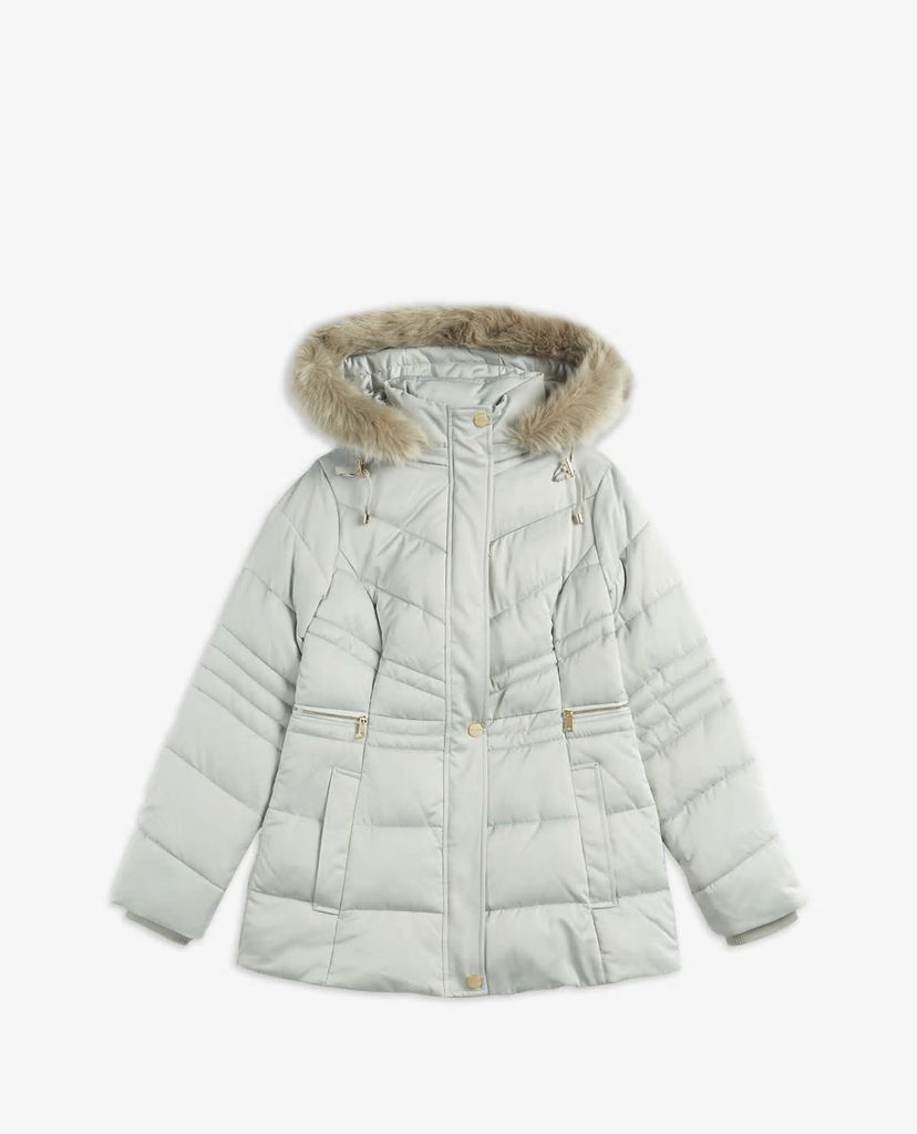 TED BAKER - Áo phao nữ dáng dài phối mũ trùm Fur Hood Puffa