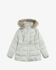 TED BAKER - Áo phao nữ dáng dài phối mũ trùm Fur Hood Puffa