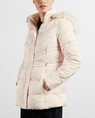 TED BAKER - Áo phao nữ dáng dài phối mũ trùm Fur Hood Puffa