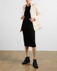 TED BAKER - Áo phao nữ dáng dài phối mũ trùm Fur Hood Puffa