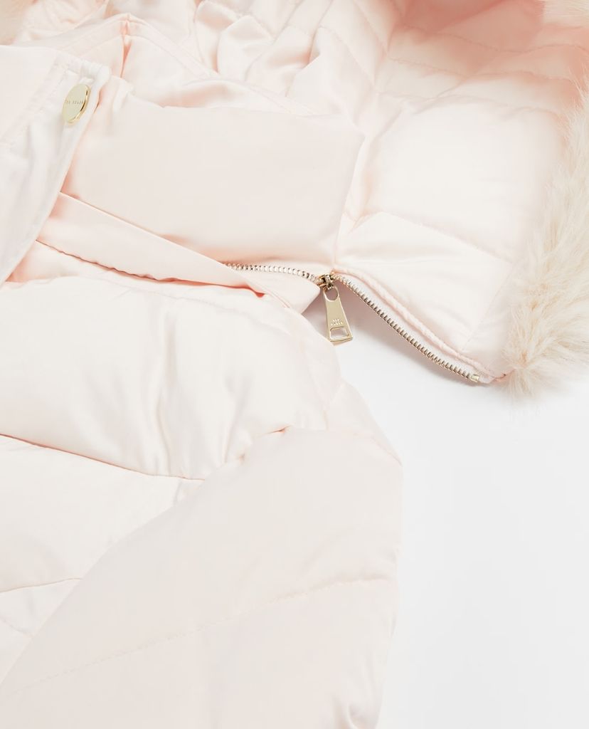 TED BAKER - Áo phao nữ dáng dài phối mũ trùm Fur Hood Puffa