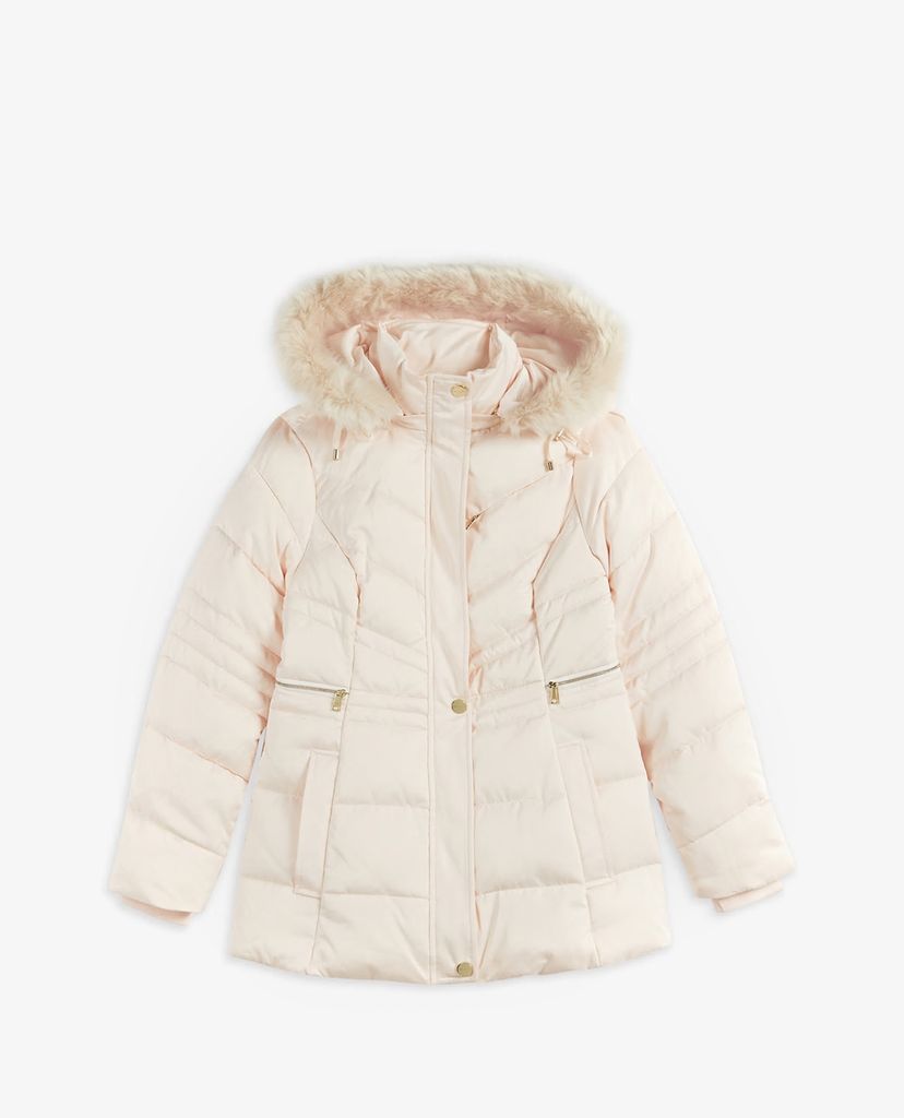 TED BAKER - Áo phao nữ dáng dài phối mũ trùm Fur Hood Puffa
