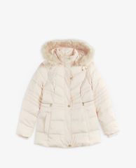 TED BAKER - Áo phao nữ dáng dài phối mũ trùm Fur Hood Puffa
