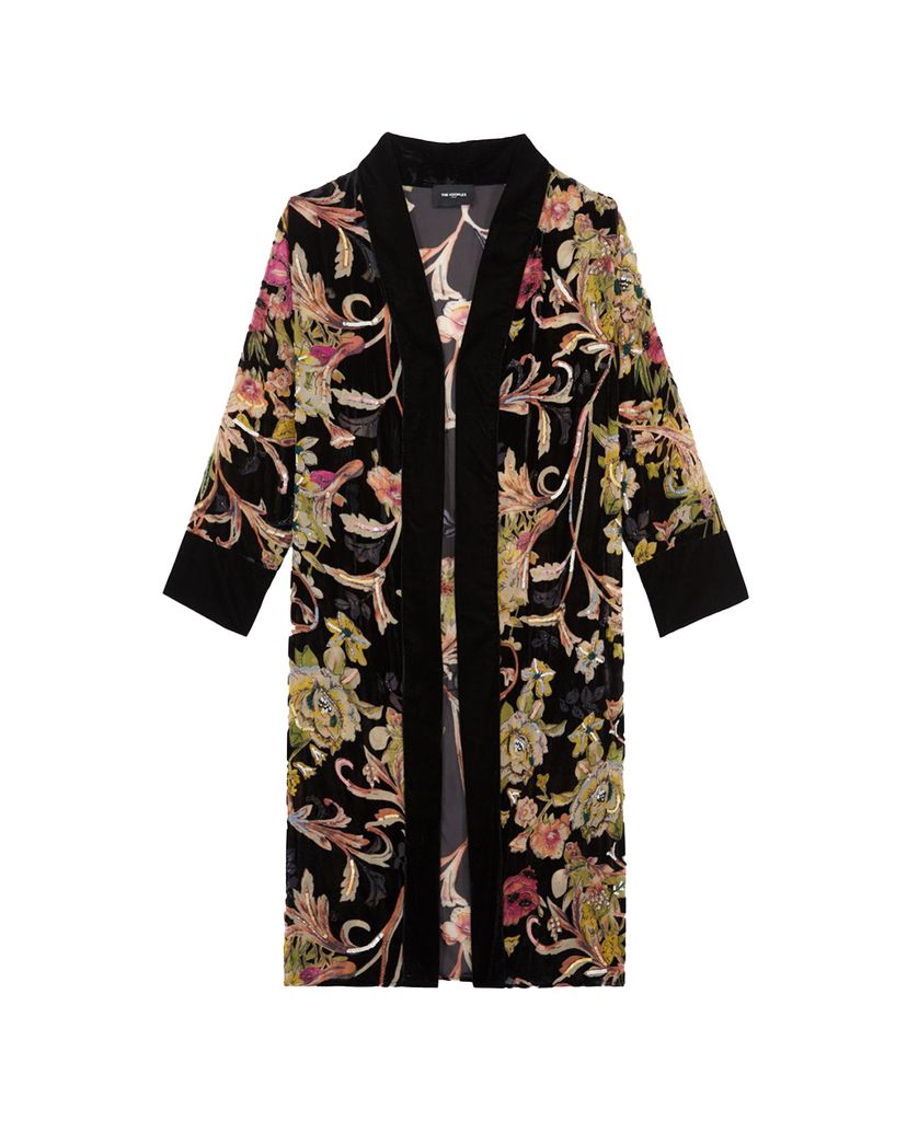 THE KOOPLES - Áo choàng kimono dáng dài Velvet Floral