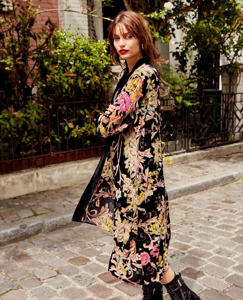 THE KOOPLES - Áo choàng kimono dáng dài Velvet Floral