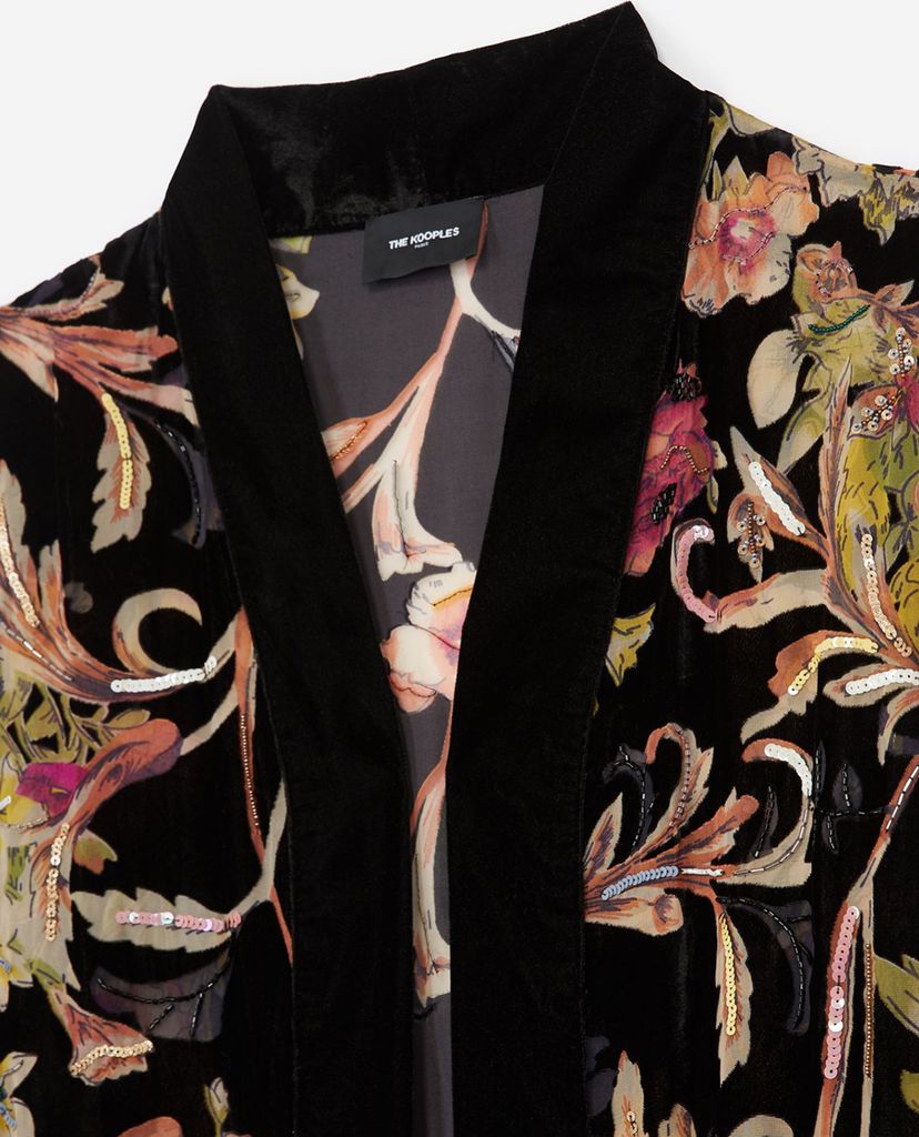 THE KOOPLES - Áo choàng kimono dáng dài Velvet Floral