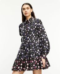 THE KOOPLES - Đầm mini sơ mi cổ bẻ tay dài phối họa tiết hoa nữ tính