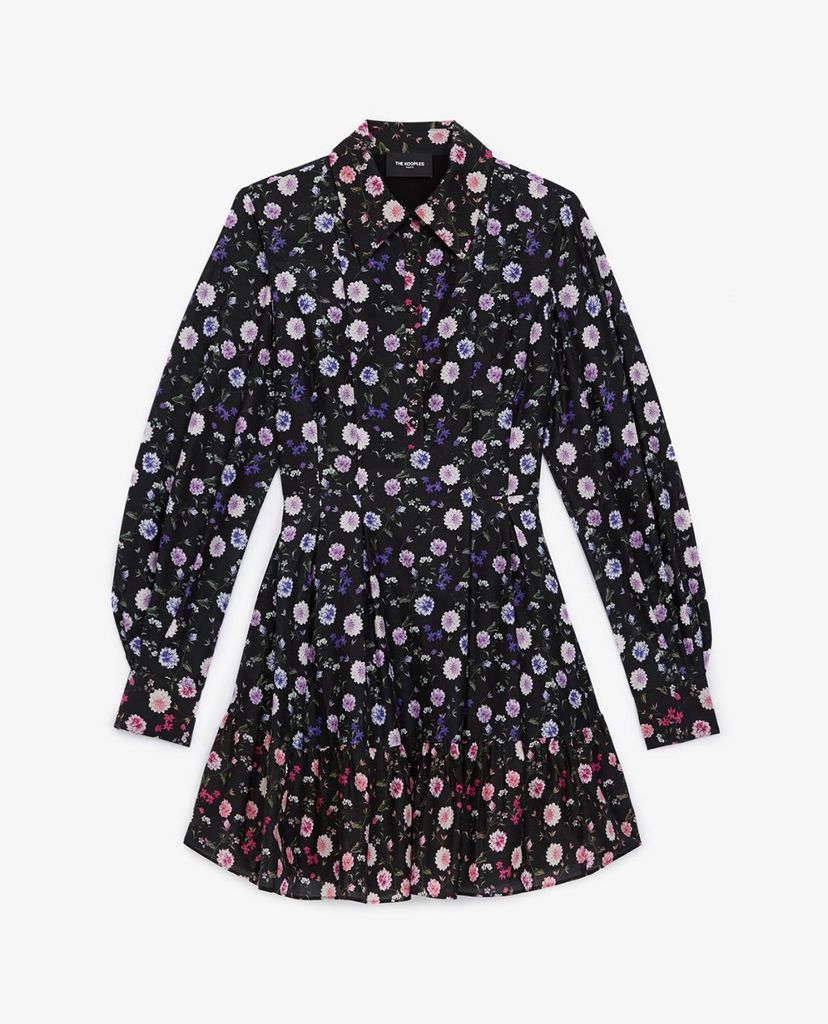 THE KOOPLES - Đầm mini sơ mi cổ bẻ tay dài phối họa tiết hoa nữ tính