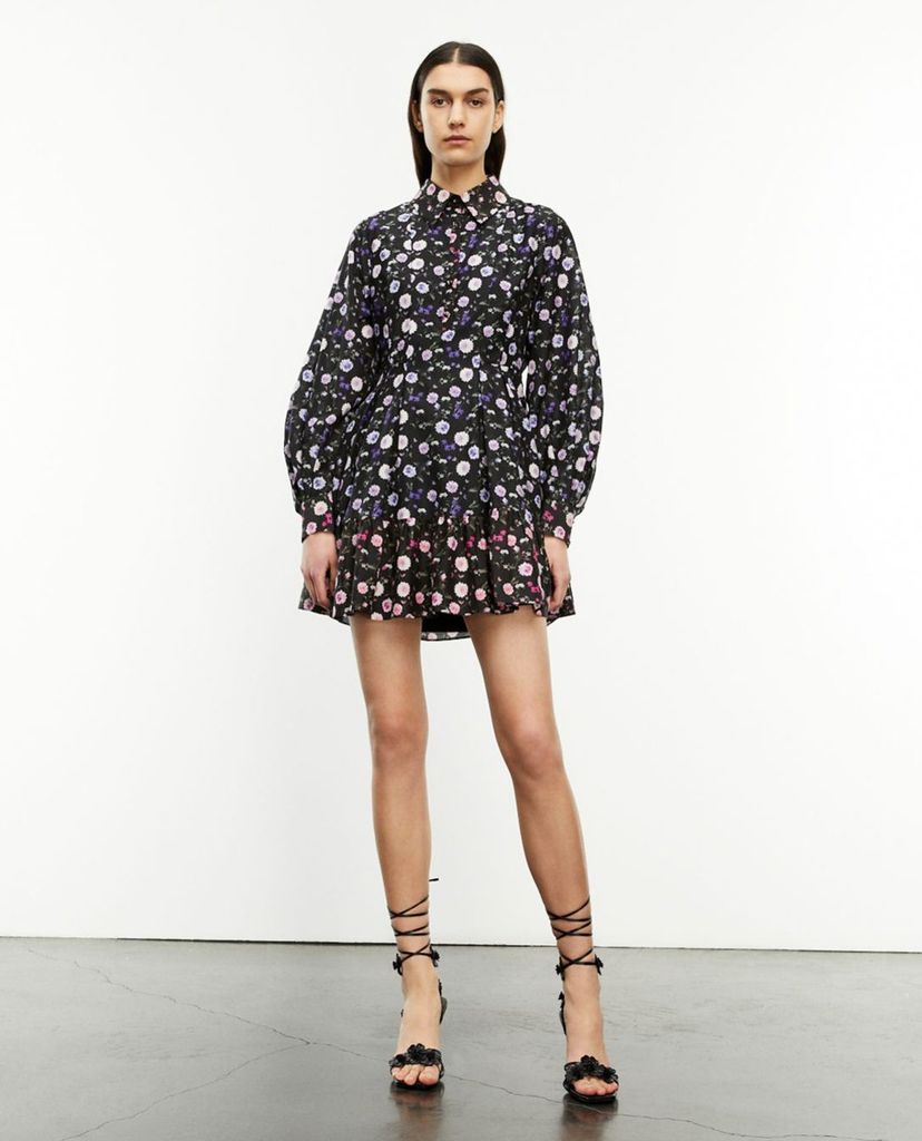 THE KOOPLES - Đầm mini sơ mi cổ bẻ tay dài phối họa tiết hoa nữ tính