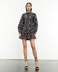 THE KOOPLES - Đầm mini sơ mi cổ bẻ tay dài phối họa tiết hoa nữ tính