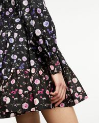 THE KOOPLES - Đầm mini sơ mi cổ bẻ tay dài phối họa tiết hoa nữ tính