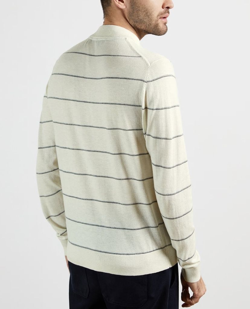 TED BAKER - Áo len nam tay dài cổ tròn Stripe Mock Neck