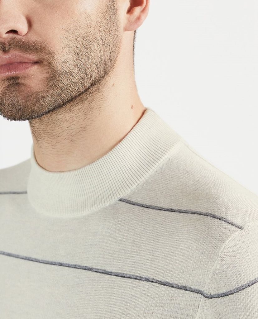 TED BAKER - Áo len nam tay dài cổ tròn Stripe Mock Neck