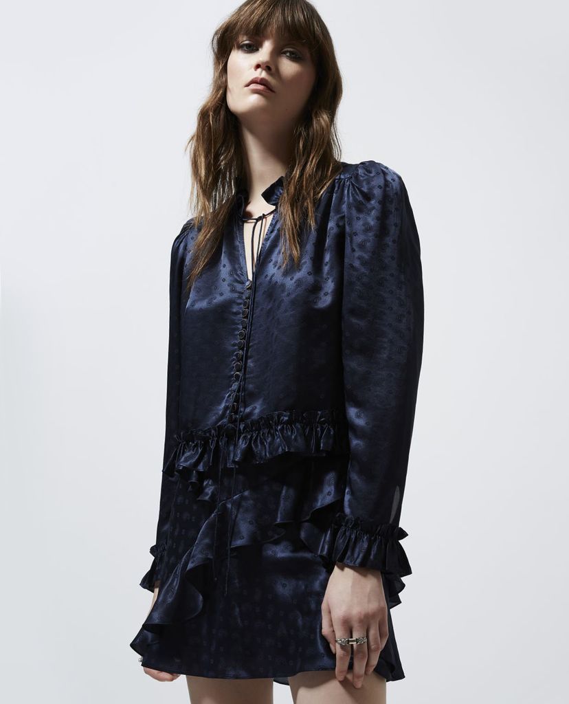 THE KOOPLES - Áo sơ mi nữ tay dài cổ nhún bèo Frills