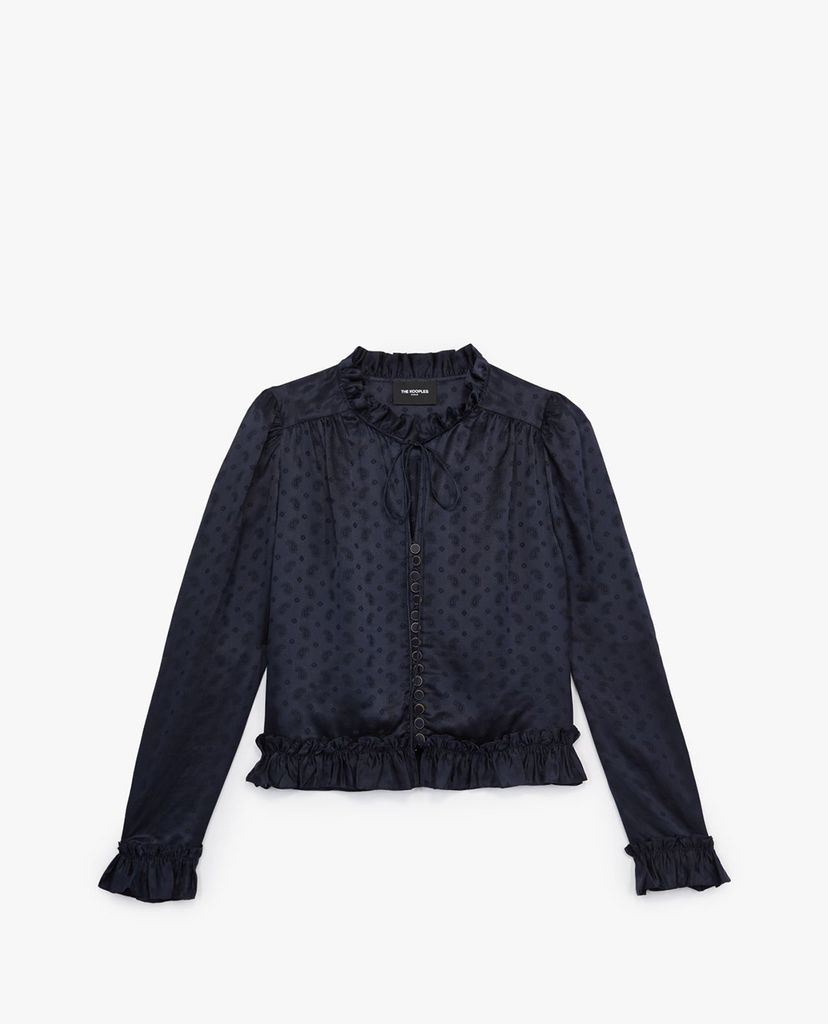 THE KOOPLES - Áo sơ mi nữ tay dài cổ nhún bèo Frills