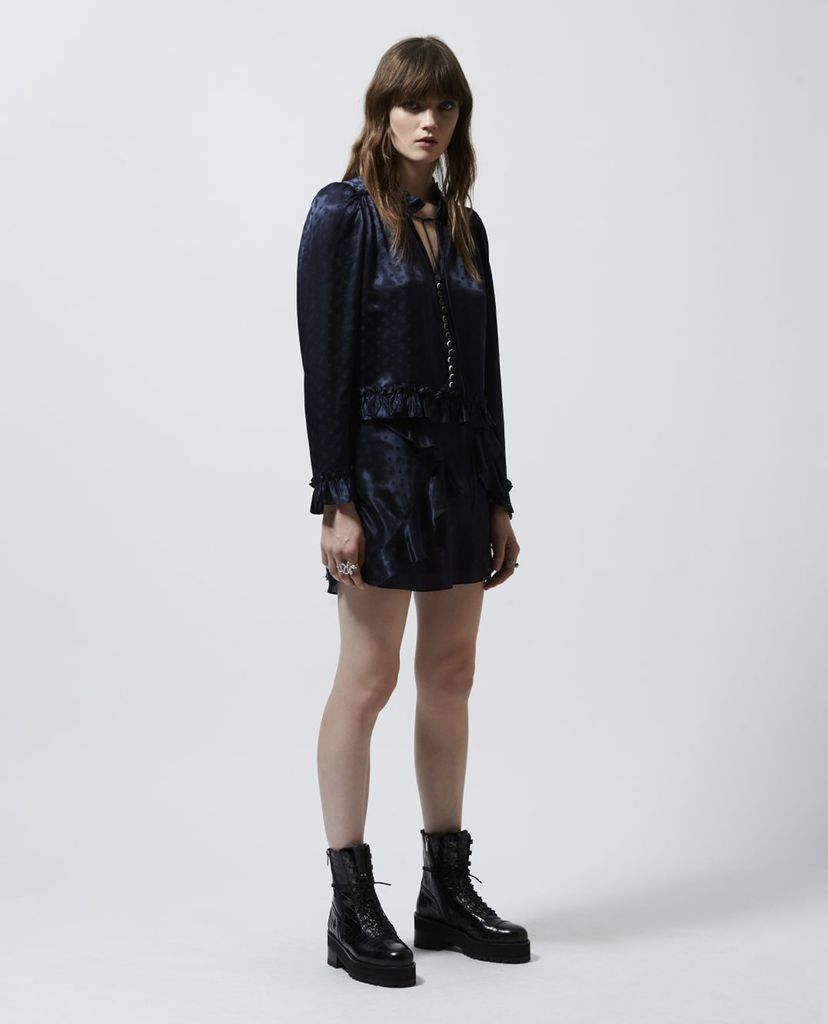 THE KOOPLES - Áo sơ mi nữ tay dài cổ nhún bèo Frills