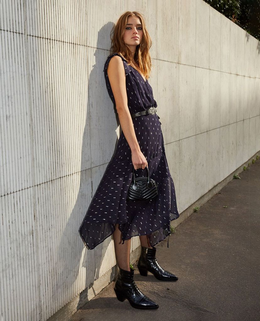 THE KOOPLES - Đầm midi cổ V sát nách Polka Dot Print