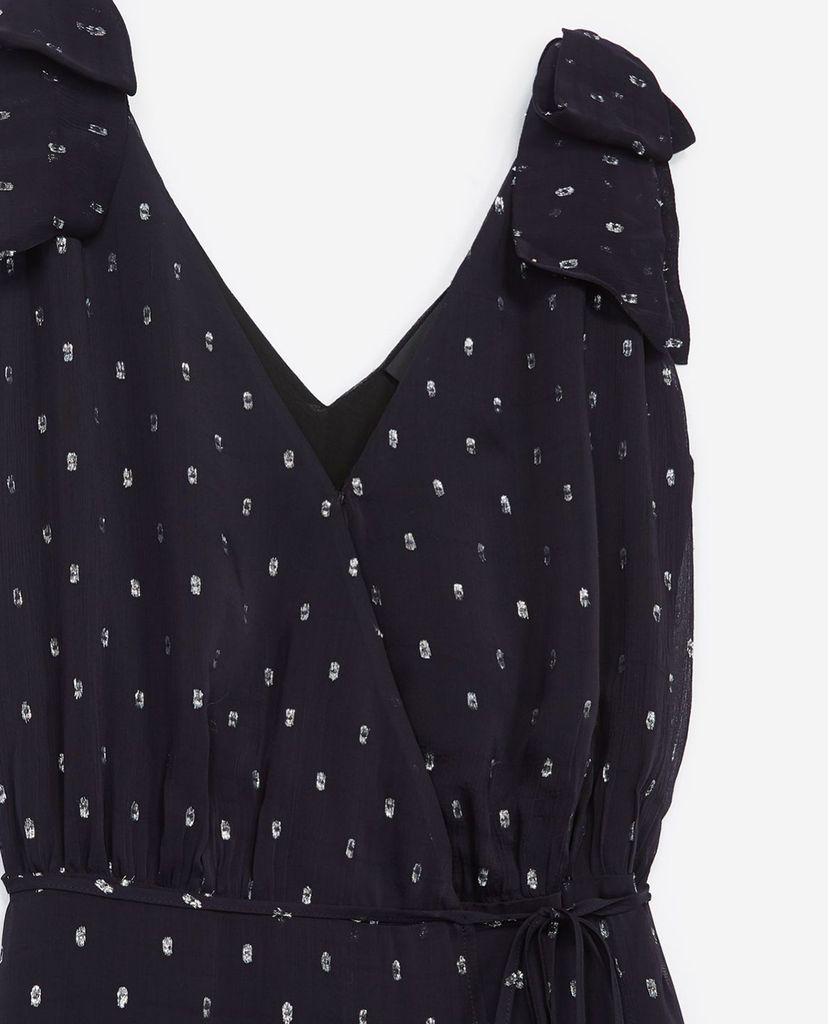THE KOOPLES - Đầm midi cổ V sát nách Polka Dot Print