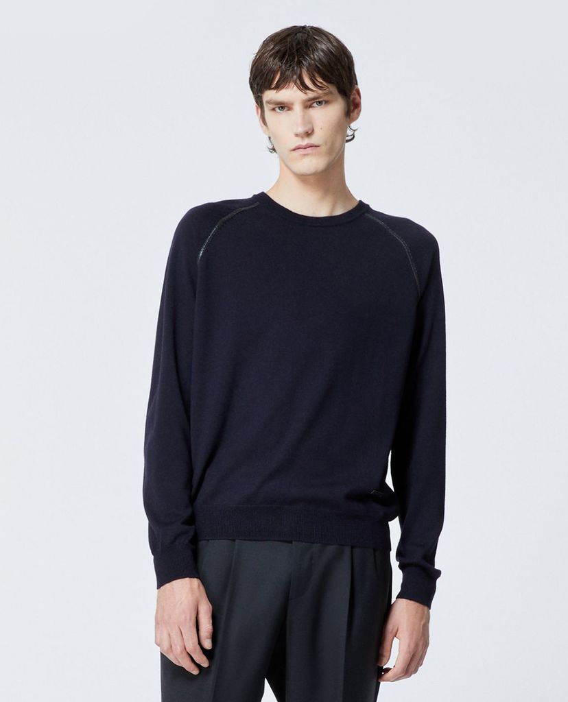 THE KOOPLES - Áo sweater nam tay dài cổ tròn Navy Blue Wool
