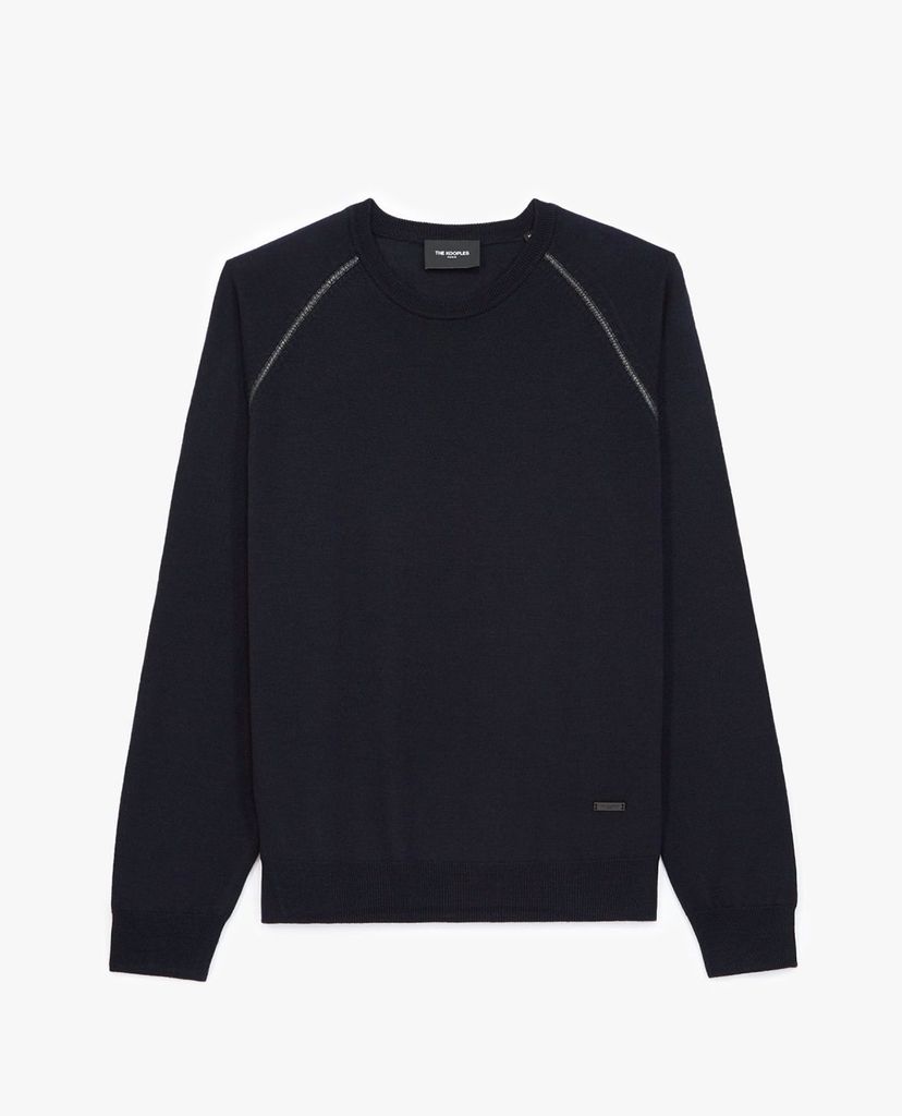 THE KOOPLES - Áo sweater nam tay dài cổ tròn Navy Blue Wool